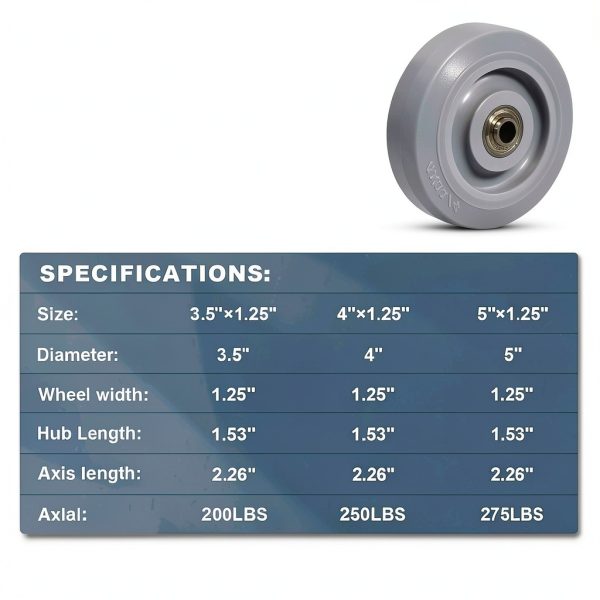 5 Inch Thermoplastic Rubber Caster Wheels Set of 4 Duty LONGRUN-2