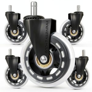 Innovative Haus Office Chair Wheels Replacement Set of 5 - Heavy Duty 3'' Clear Caster Wheels for Carpet and Hardwood Floors - Universal Fit, Quiet and Smooth Rolling - No Desk Floor Mat Needed-0
