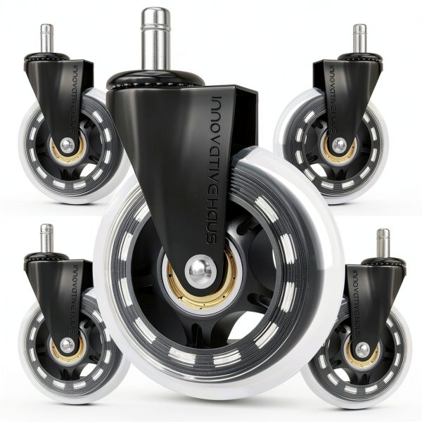 Innovative Haus Office Chair Wheels Replacement Set of 5 - Heavy Duty 3'' Clear Caster Wheels for Carpet and Hardwood Floors - Universal Fit, Quiet and Smooth Rolling - No Desk Floor Mat Needed-0