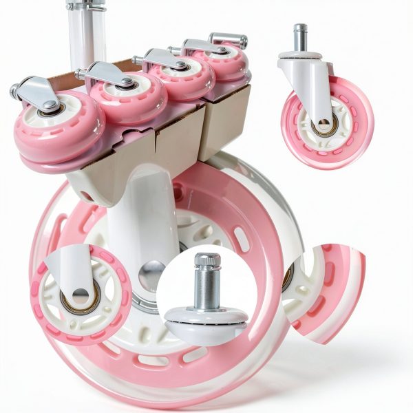 Pink Office Chair Caster Wheels Set of 5, 3 Inch Heavy-Duty Rubber Chair Casters Replacement, Computer Gaming Desk Caster Wheels Smooth Rolling for Hardwood Carpet Tile Floors, 11 * 22mm Universal fit-2