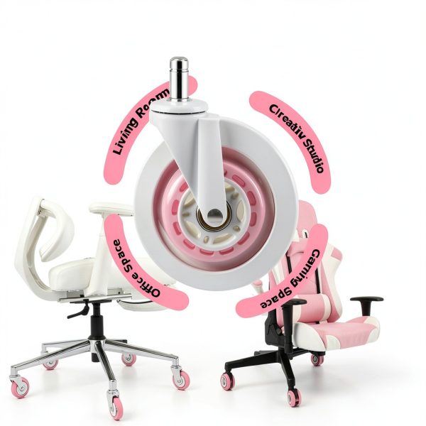 Pink Office Chair Caster Wheels Set of 5, 3 Inch Heavy-Duty Rubber Chair Casters Replacement, Computer Gaming Desk Caster Wheels Smooth Rolling for Hardwood Carpet Tile Floors, 11 * 22mm Universal fit-5