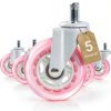 Pink Office Chair Caster Wheels Set of 5, 3 Inch Heavy-Duty Rubber Chair Casters Replacement, Computer Gaming Desk Caster Wheels Smooth Rolling for Hardwood Carpet Tile Floors, 11 * 22mm Universal fit-0
